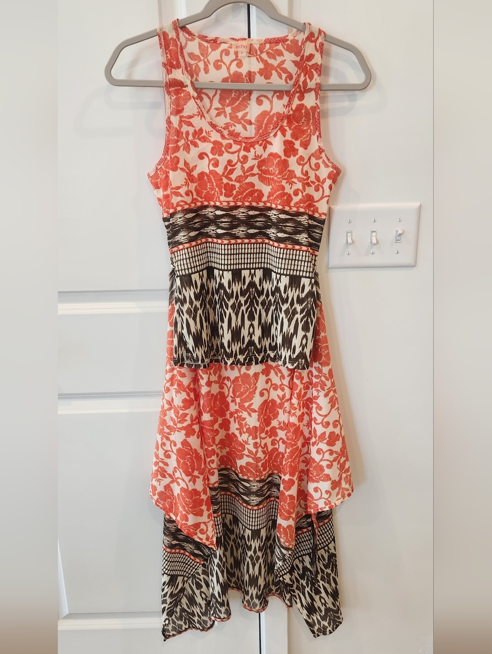 Echo Coral and Cream Floral Sleeveless Dress